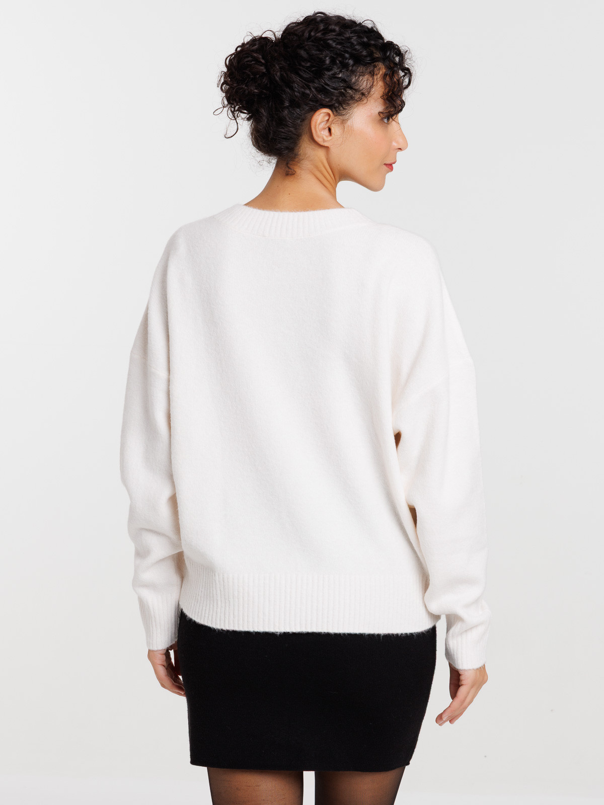 Pull col rond écru chiné basique femme Pull col rond écru chiné basique femme