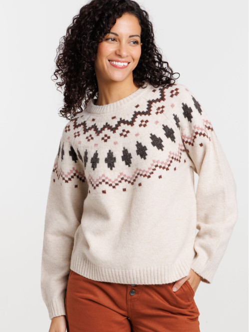 Pull jacquard col rond femme