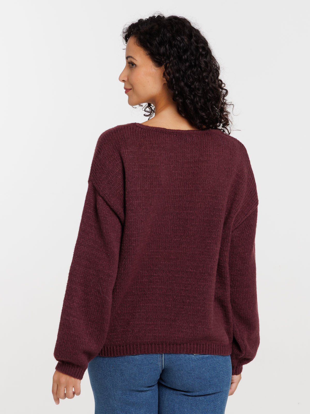 Pull basique col V dark figue femme Pull basique col V dark figue femme
