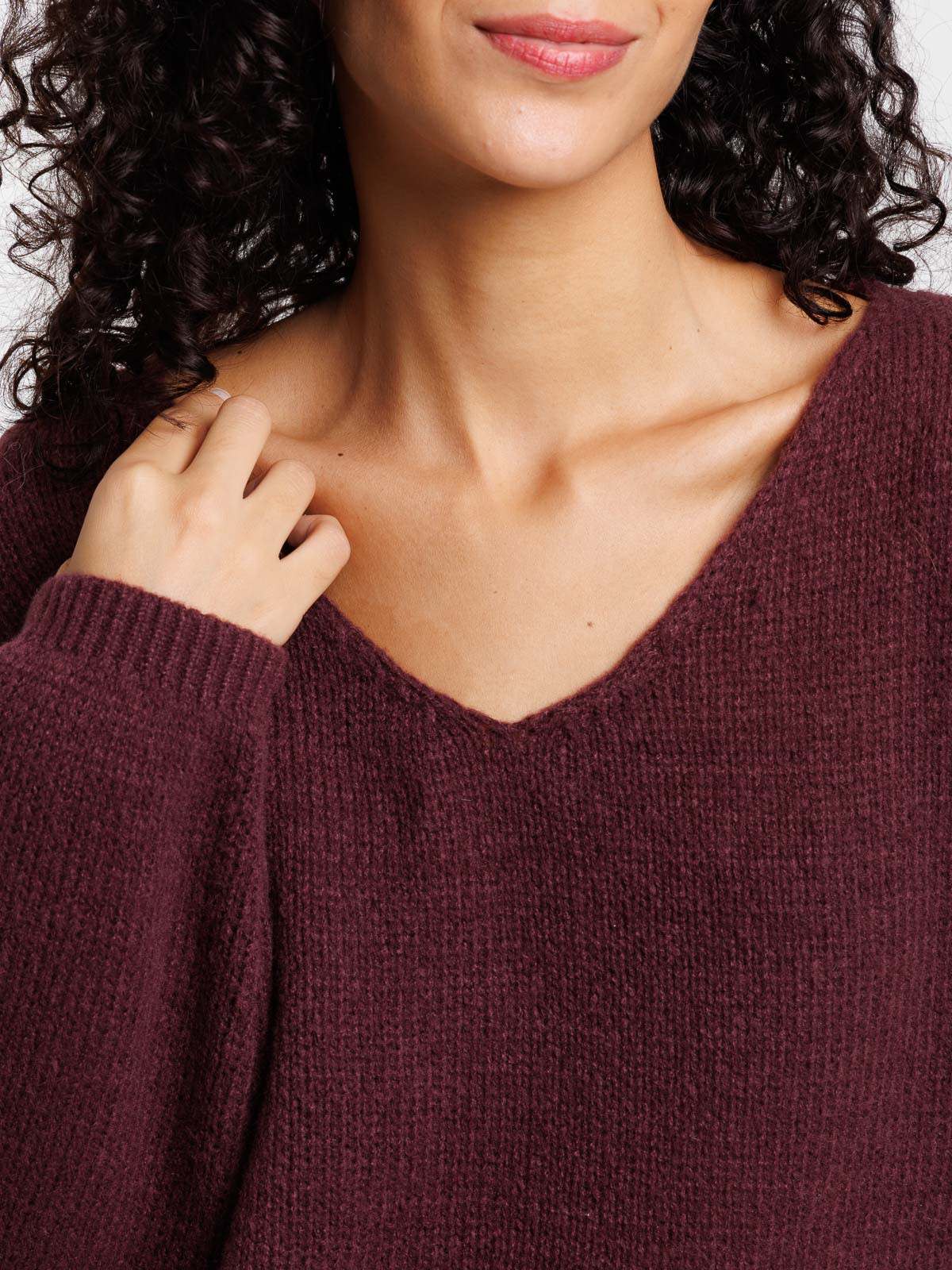 Pull basique col V dark figue femme Pull basique col V dark figue femme