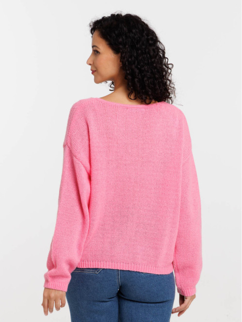 Pull rose fluo basique col...