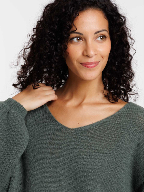 Pull basique col V olive...