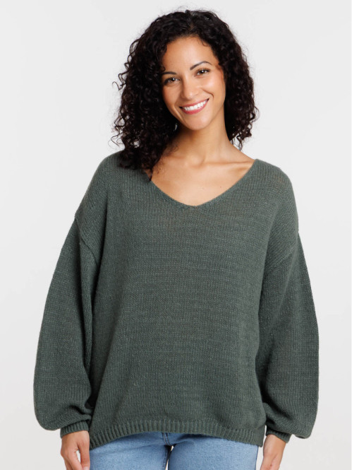 Pull basique col V olive...