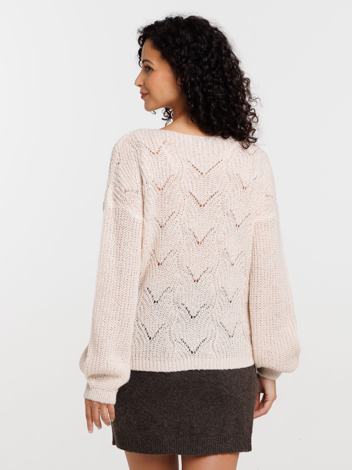 Pull ajouré beige chiné femme Pull ajouré beige chiné femme