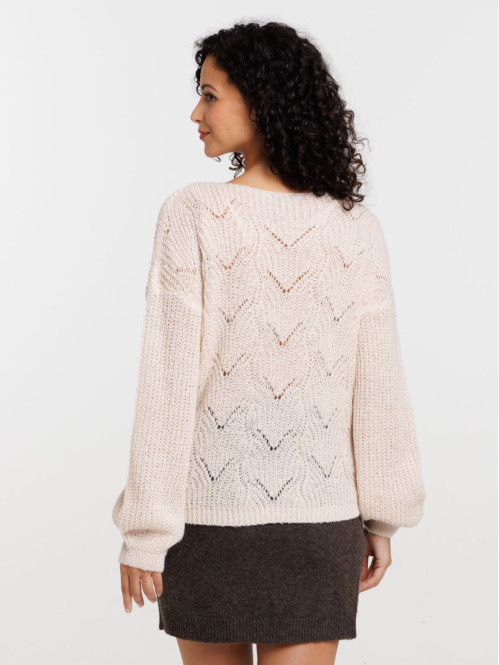 Pull ajouré beige chiné femme