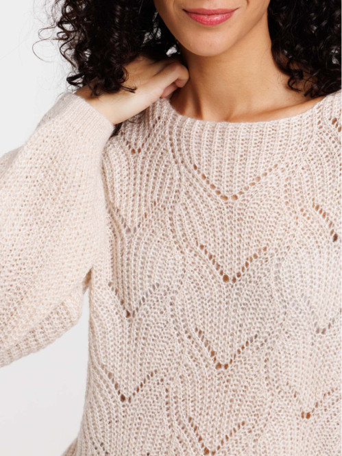Pull ajouré beige chiné femme