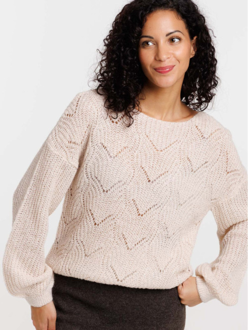 Pull ajouré beige chiné femme