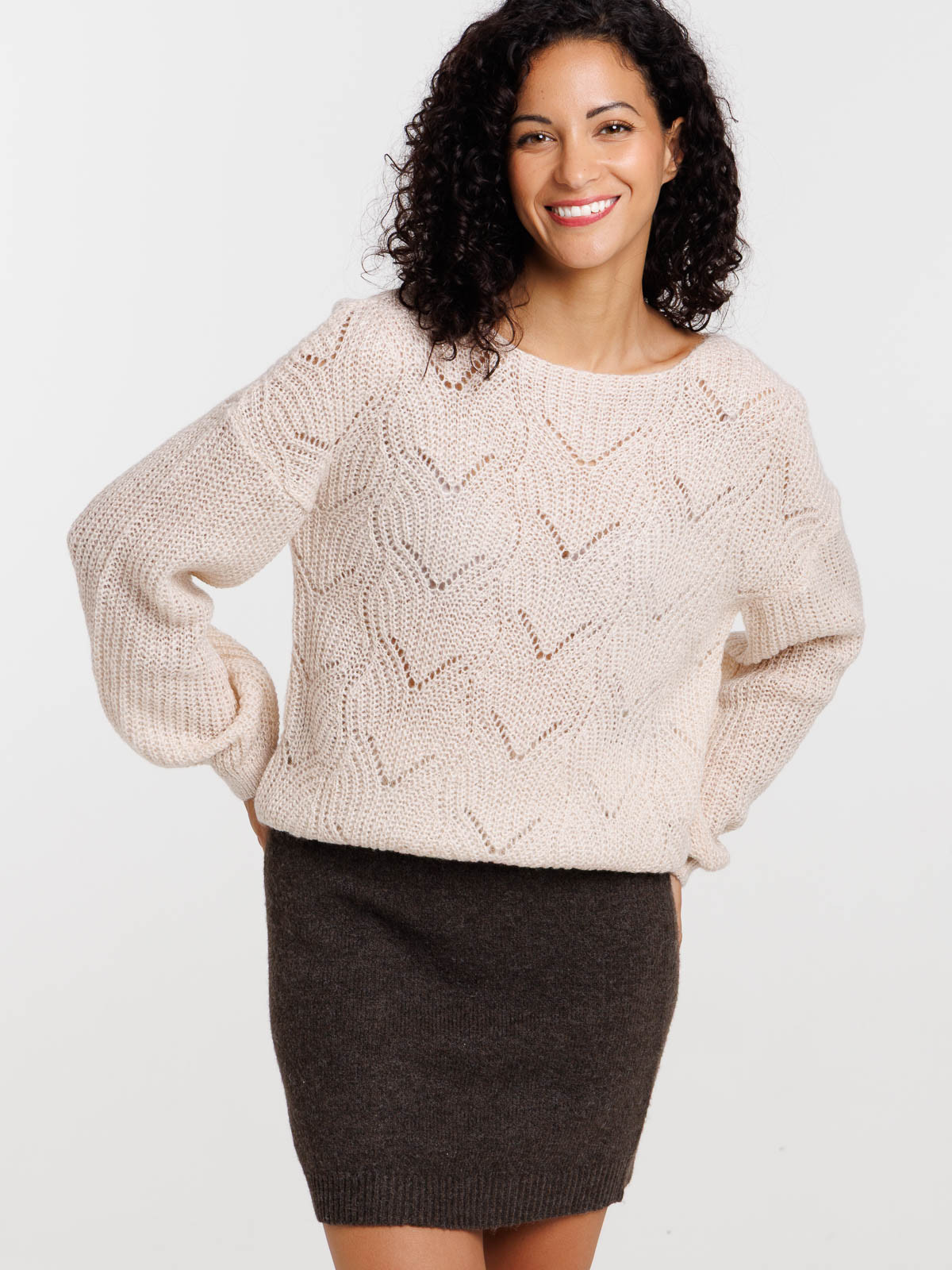 Pull ajouré beige chiné femme Pull ajouré beige chiné femme