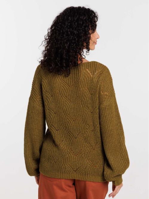 Pull ajourée vert forêt femme