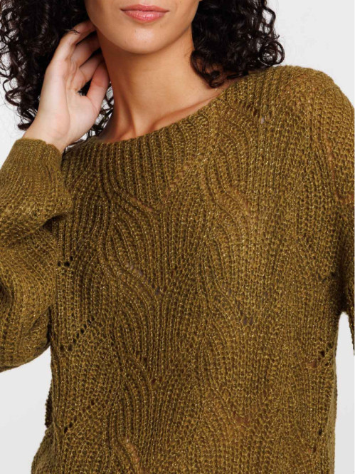 Pull ajourée vert forêt femme