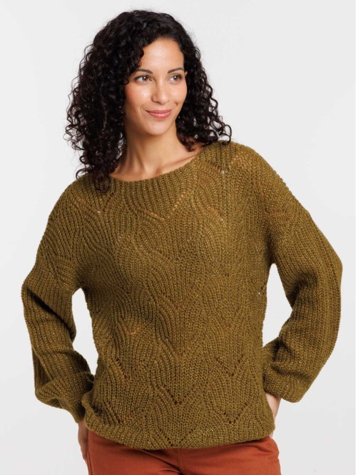 Pull ajourée vert forêt femme
