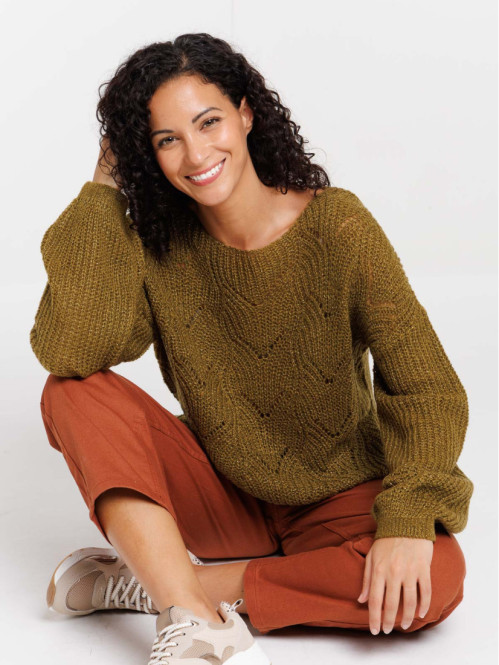 Pull ajourée vert forêt femme