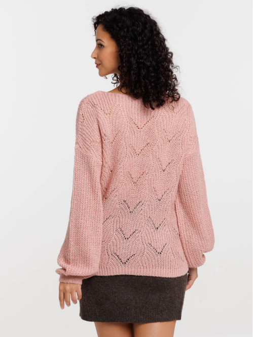 Pull ajouré quartz rose femme