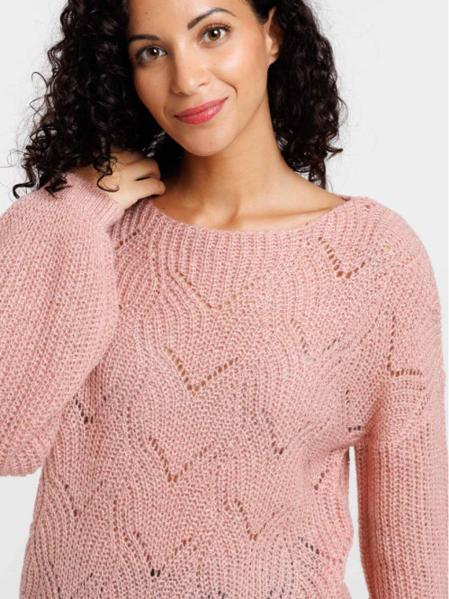 Pull ajouré quartz rose femme