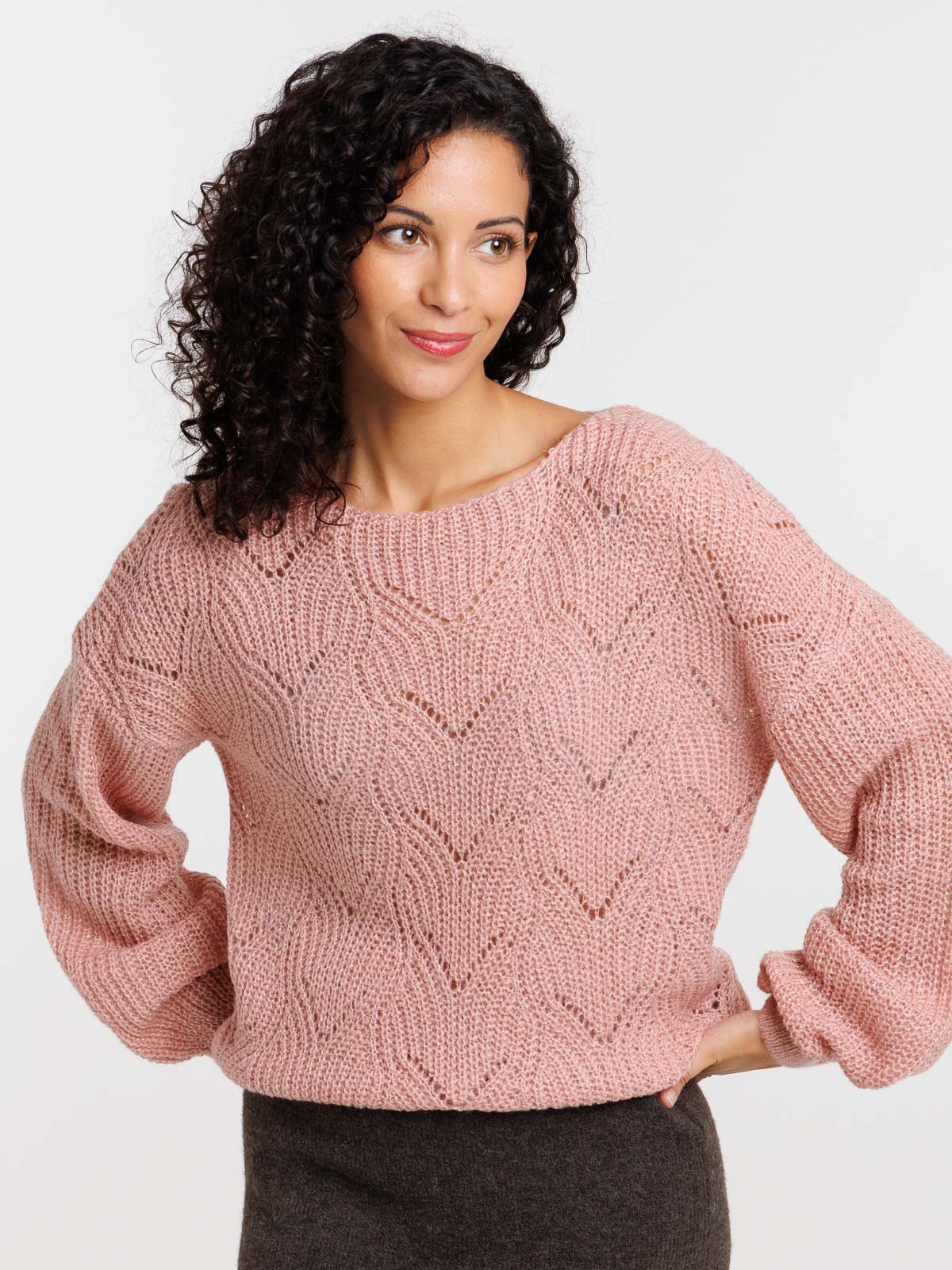 Pull ajouré quartz rose femme Pull ajouré quartz rose femme