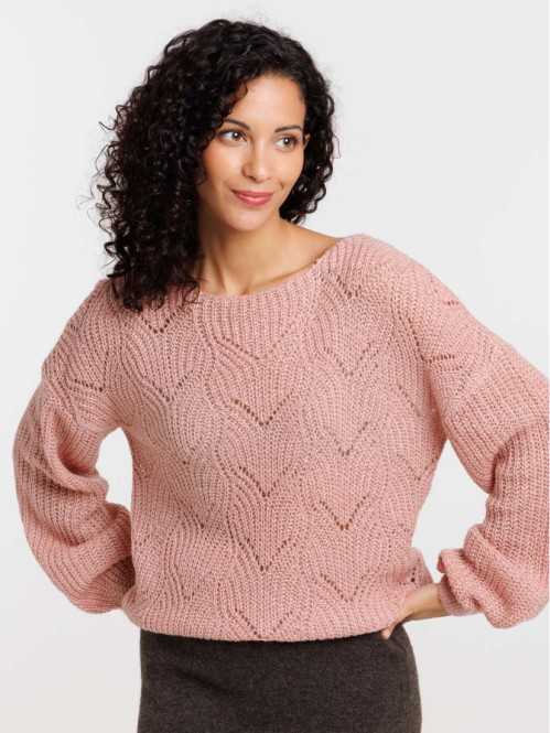 Pull ajouré quartz rose femme