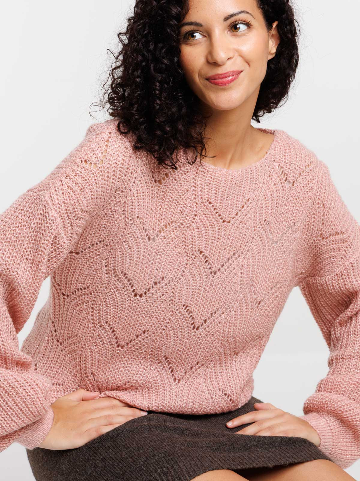 Pull ajouré quartz rose femme Pull ajouré quartz rose femme