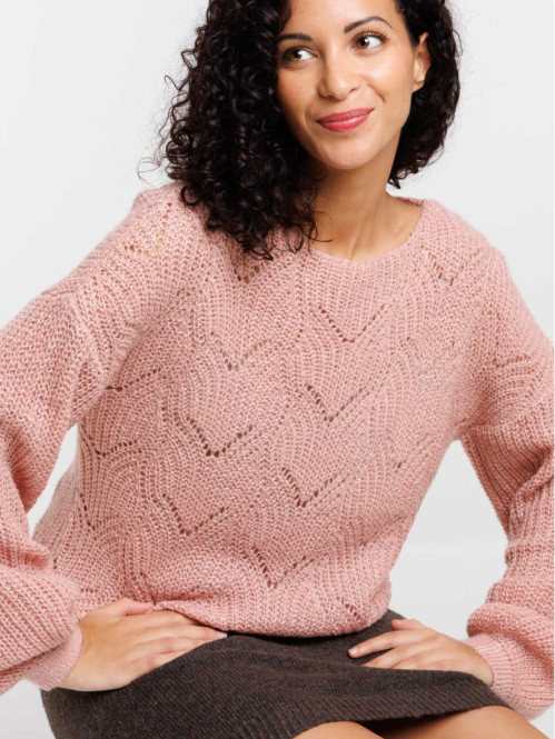 Pull ajouré quartz rose femme