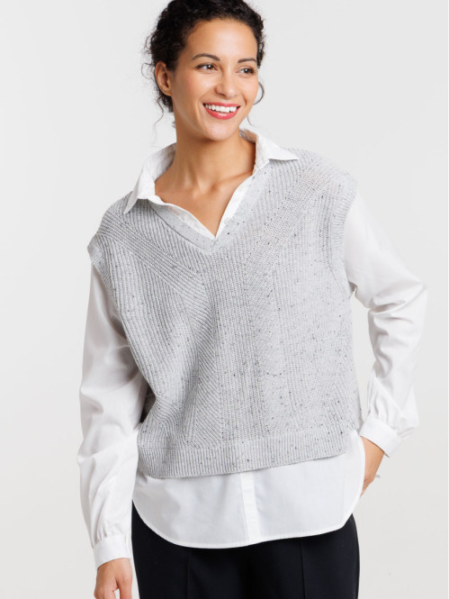 Pull effet chemise 2-en-1...