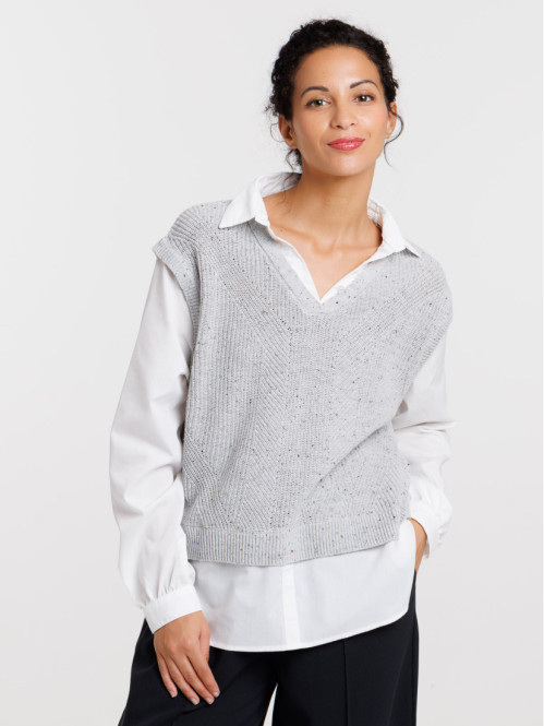 Pull effet chemise 2-en-1...