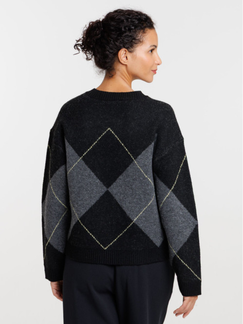 Pull à carreaux noir femme
