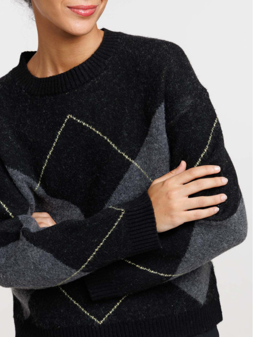 Pull à carreaux noir femme