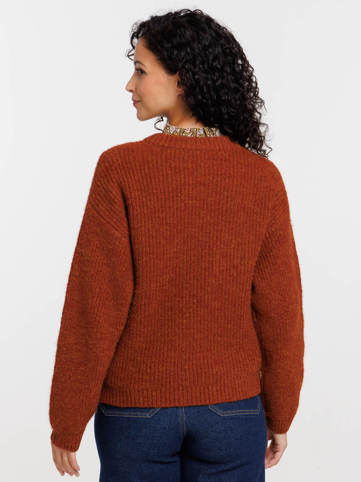 Pull col rond grosse maille femme