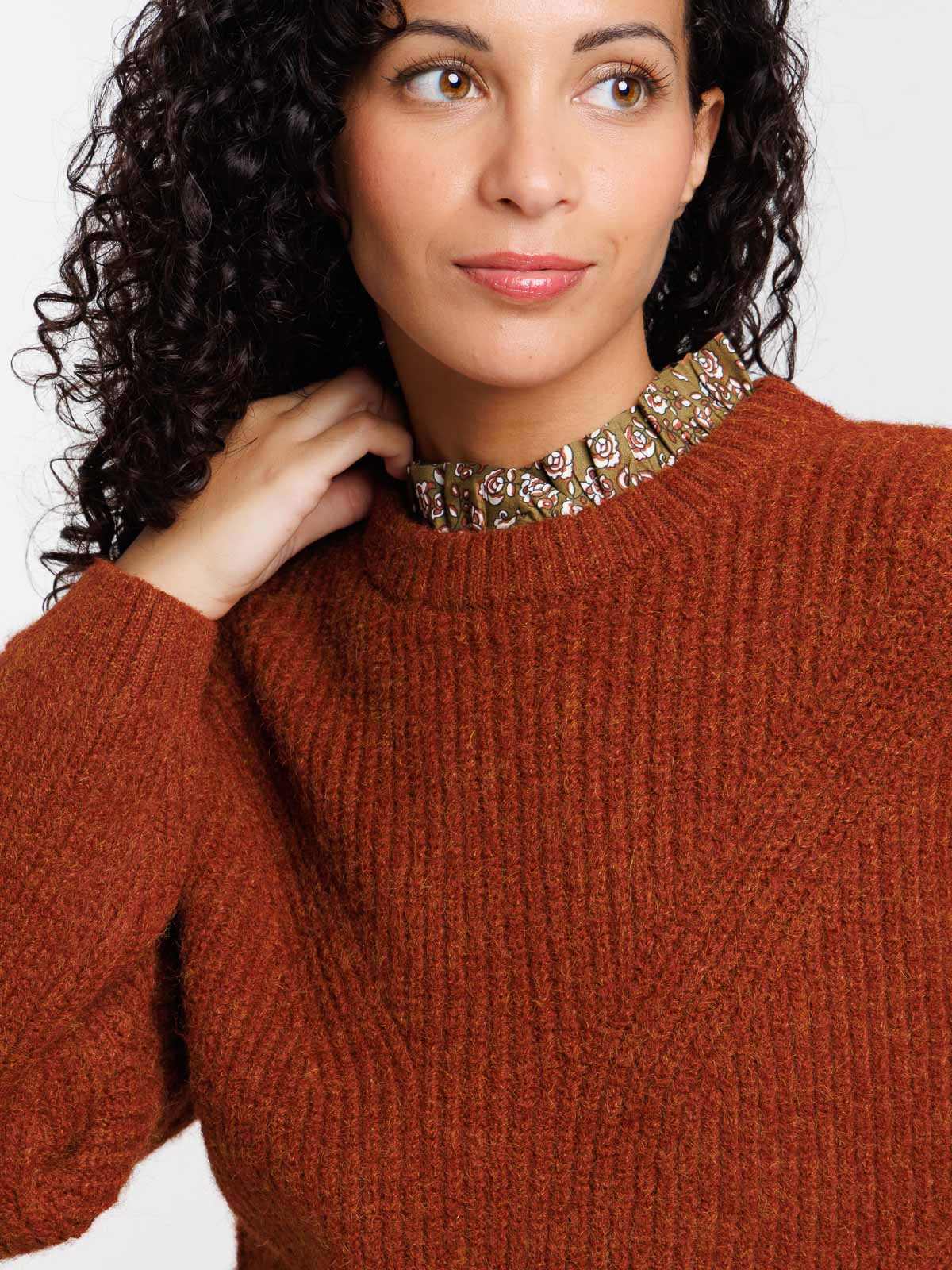 Pull col rond grosse maille femme