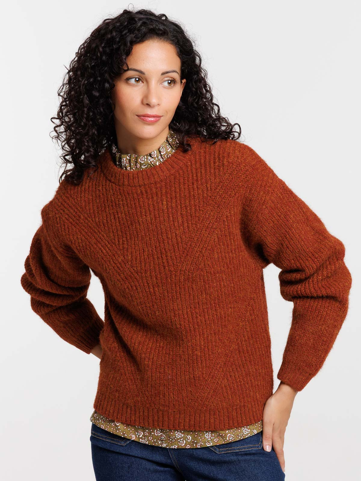 Pull col rond grosse maille femme