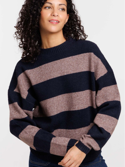 Pull à rayures col rond femme