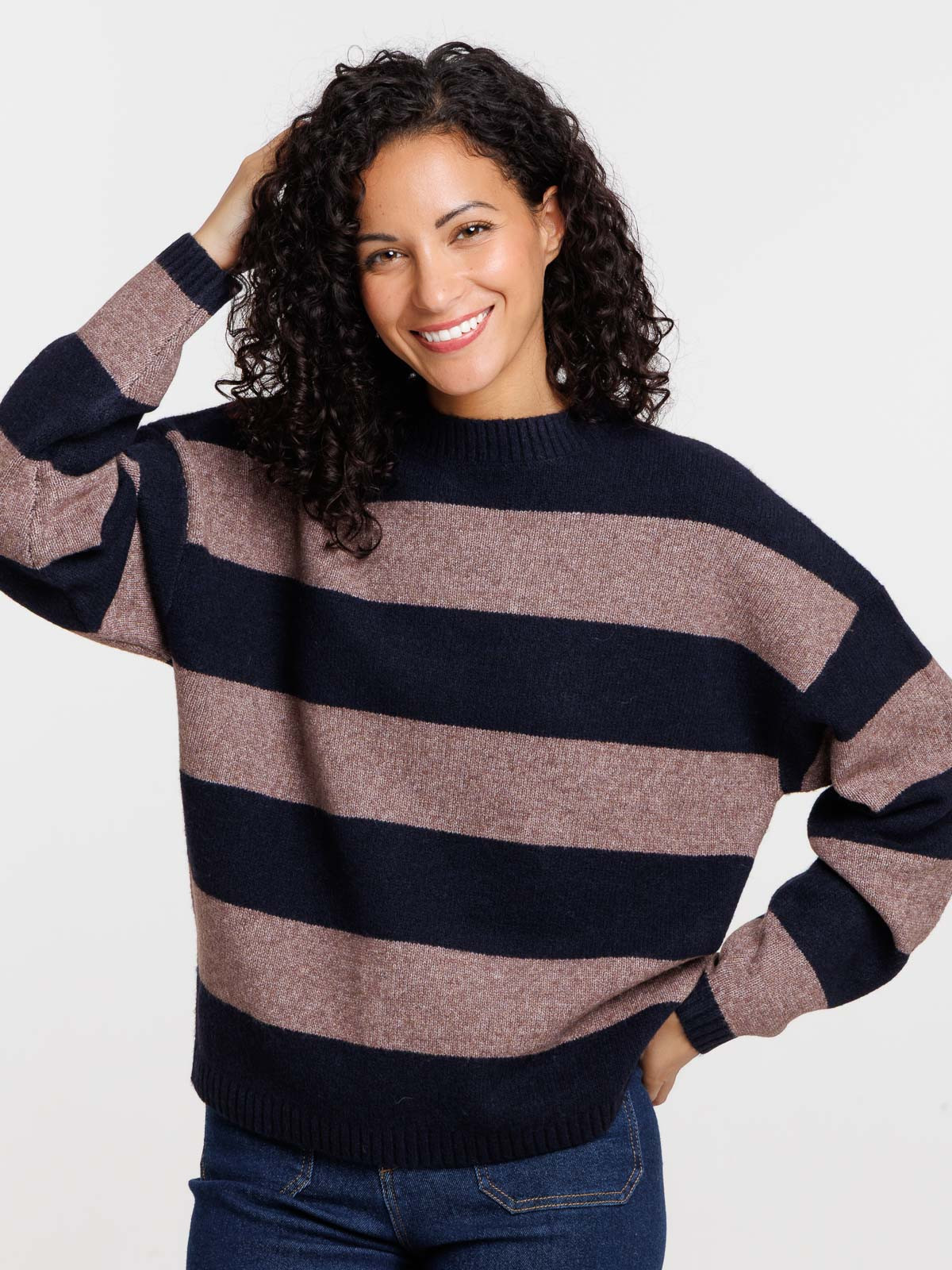 Pull à rayures col rond femme