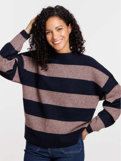 Pull à rayures col rond femme