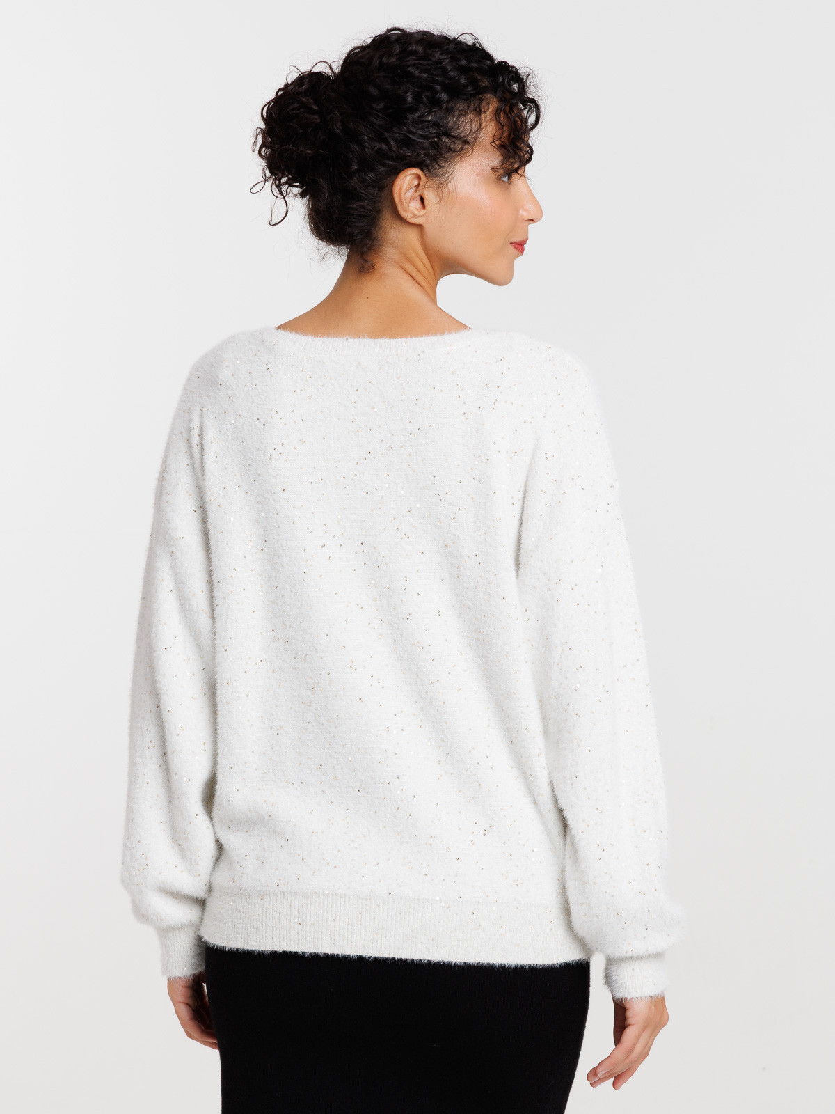 Pull écru brillant et sequins femme
