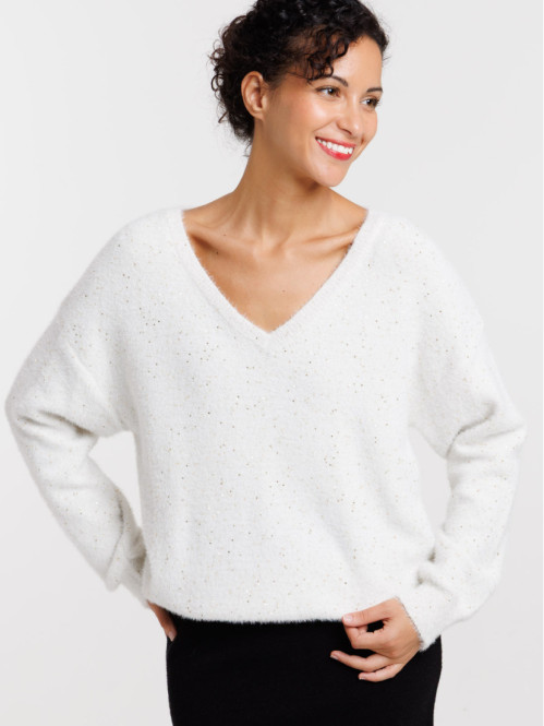 Pull écru brillant et...