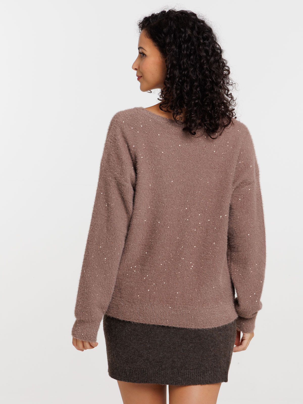 Pull col V brillant et sequins femme