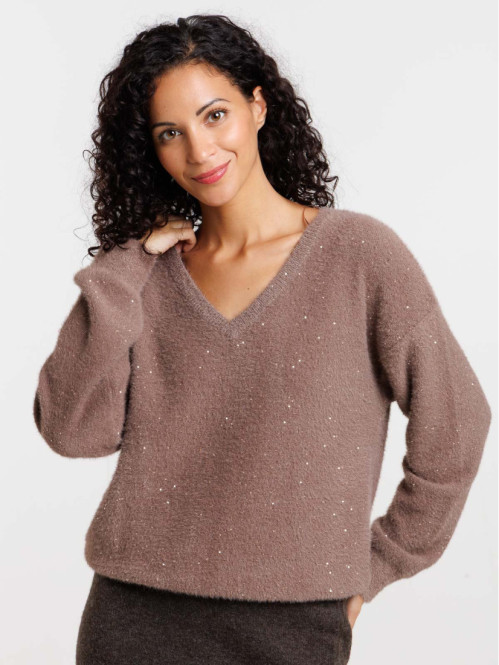 Pull col V brillant et...