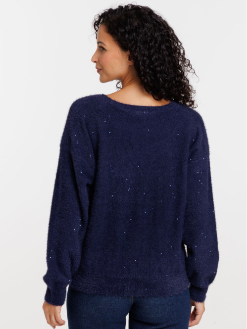Pull femme col V brillant...