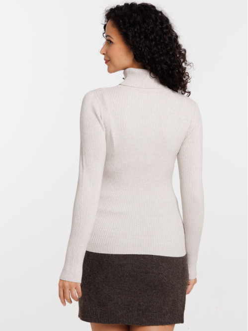Pull basique col roulé beige chiné femme Pull basique col roulé beige chiné femme