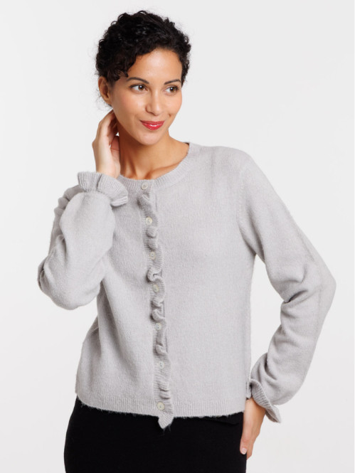 Gilet boutoné gris chiné femme