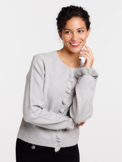 Gilet boutoné gris chiné femme