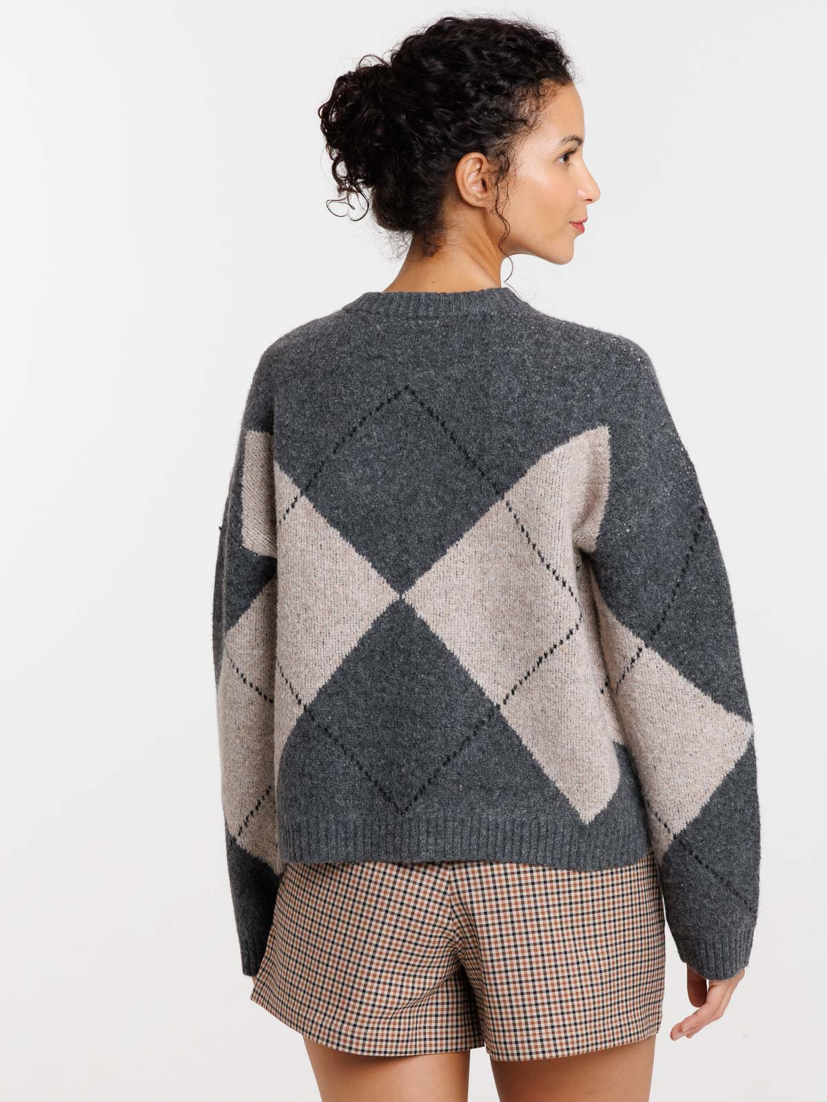 Gilet col rond motif losange femme Gilet col rond motif losange femme