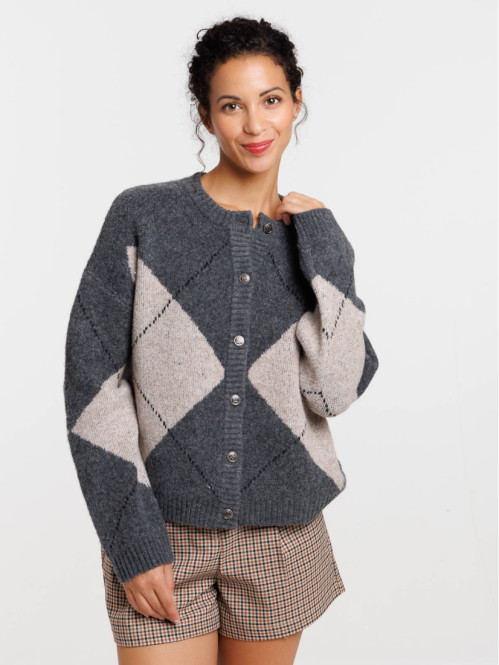 Gilet col rond motif losange femme Gilet col rond motif losange femme