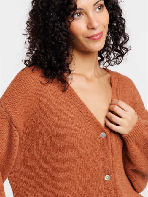 Gilet boutonné col V uni femme