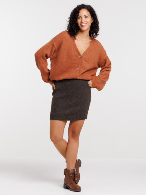 Gilet boutonné col V uni femme