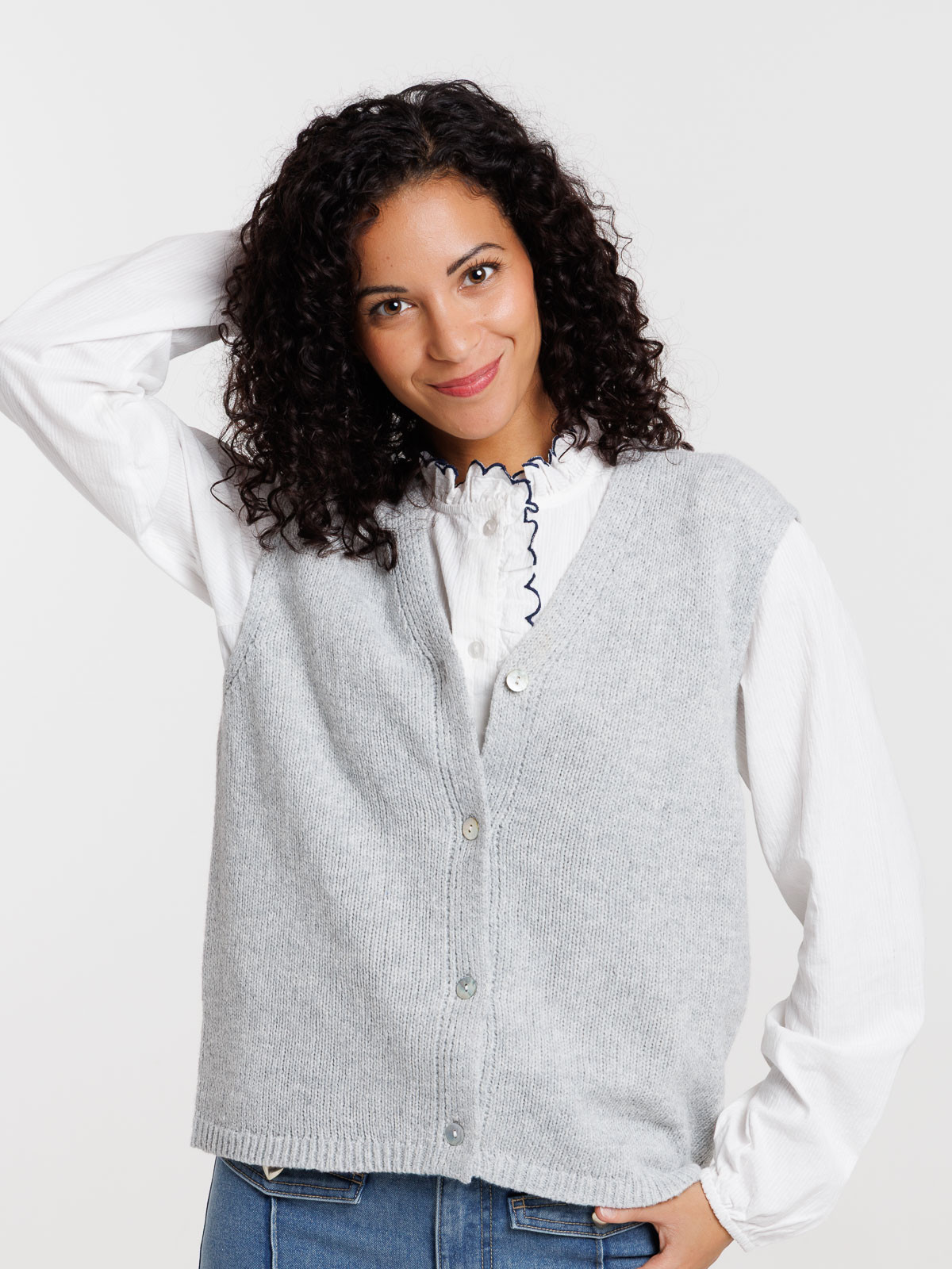 Gilet sans manches gris clair femme Gilet sans manches gris clair femme