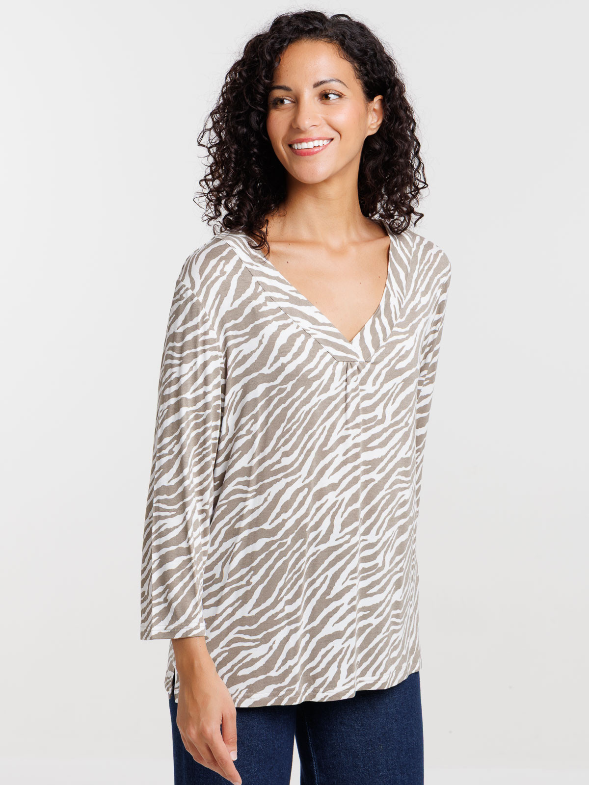 T-shirt col V motif graphique femme