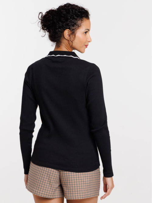 Polo noir côtelé femme