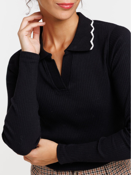 Polo noir côtelé femme