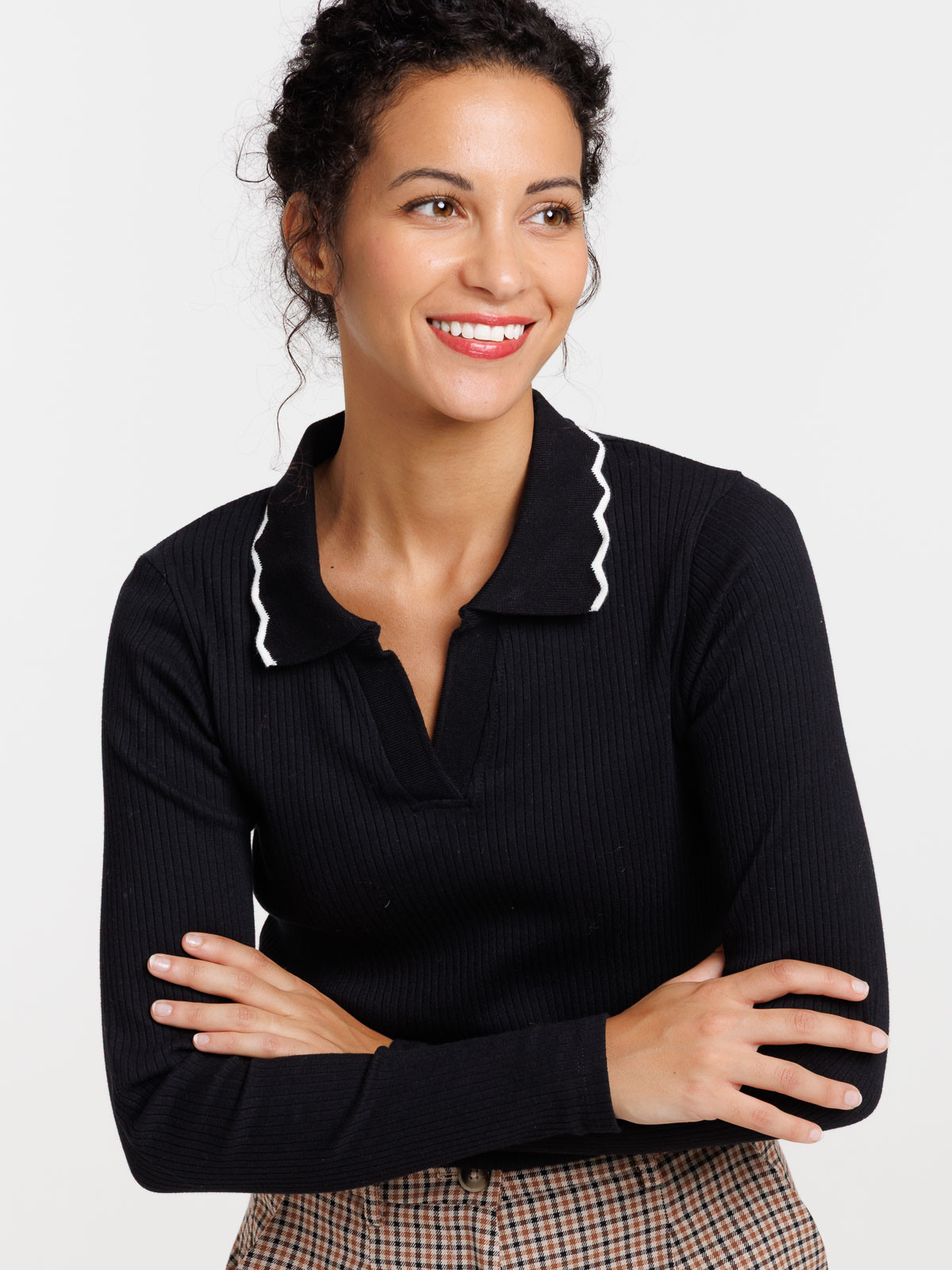 Polo noir côtelé femme