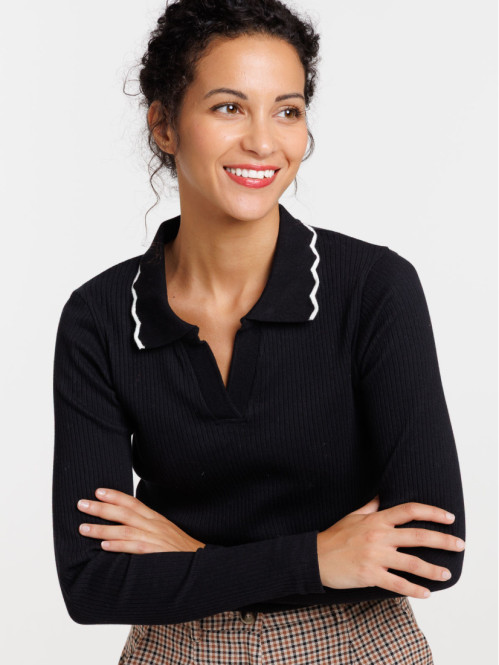 Polo noir côtelé femme
